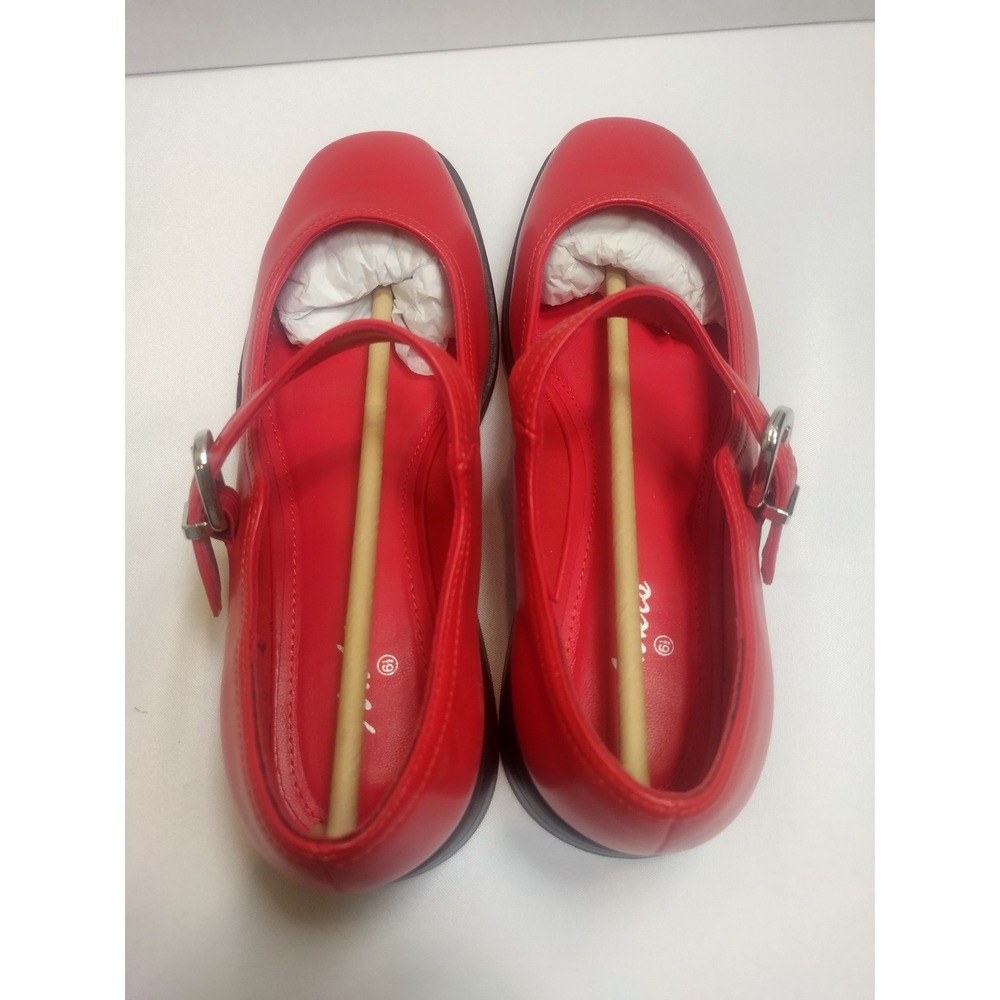 Ankis Red Mary Jane Flats Square Toe Buckle Strap Low Heel Shoes Womens 6.5 - Picture 3 of 7